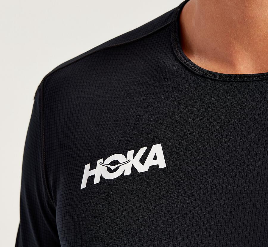 Hoka One One Tops Mens Black - Performance Short Sleeve - 07938WSJI